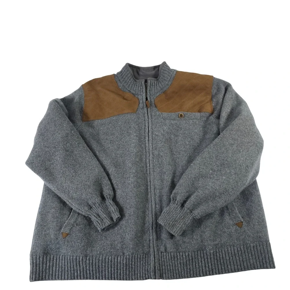 Duluth Trading Co Mens 2XL Gray Shetland Wool Full Zip Sweater Jacket 94204